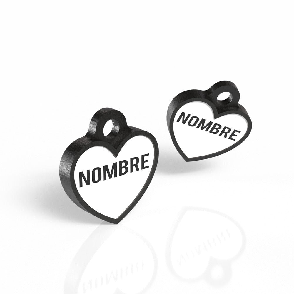 Chapita personalizada para perro en forma de corazón, color negro, con nombre grabado