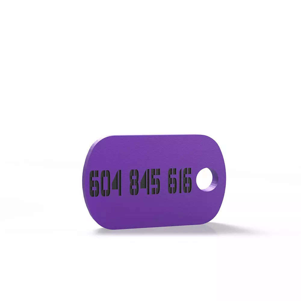 Chapita personalizada para perro – Modelo militar color morado