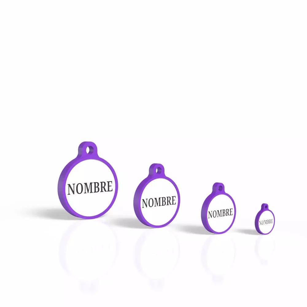 Chapita personalizada para perro – Modelo redonda color morada