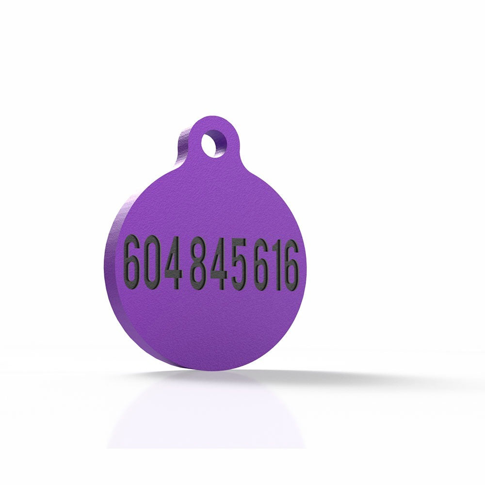 Chapita personalizada para perro – Modelo redonda color morada