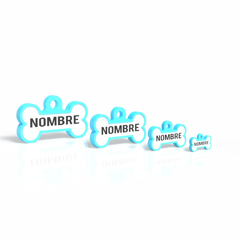 Chapita personalizada para perro – Modelo Huesito azul cielo