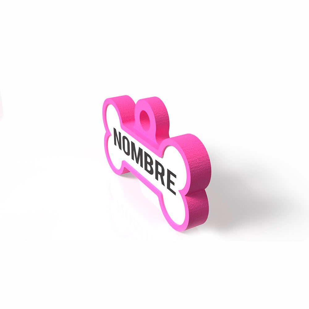 Chapita personalizada para perro – Modelo Huesito color fucsia
