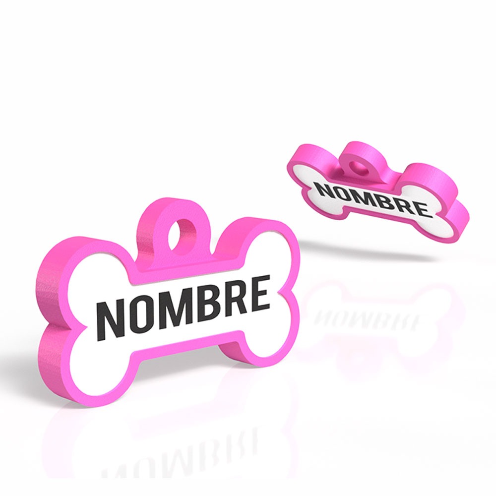 Chapita personalizada para perro – Modelo Huesito color fucsia