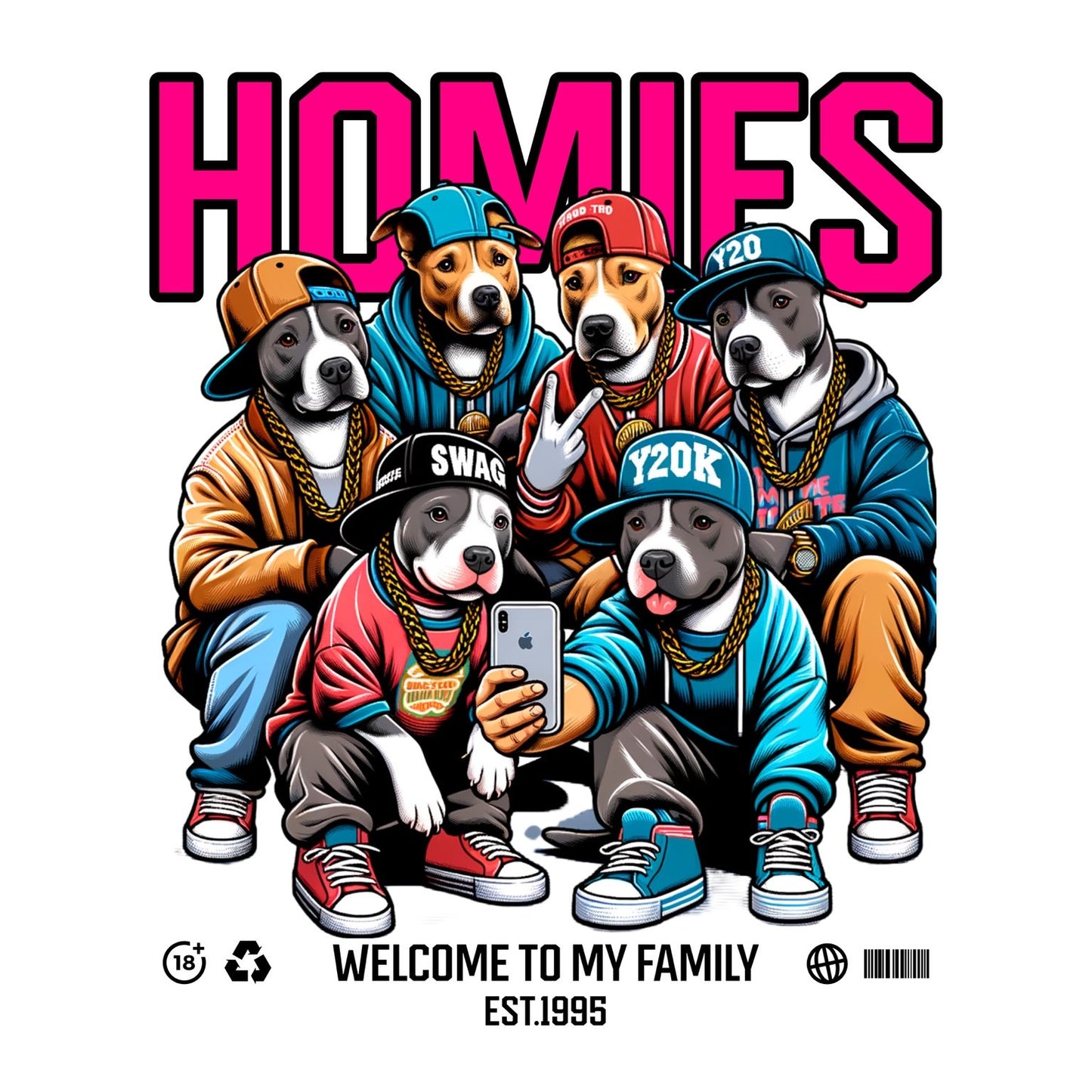 Homies del Guau - Camiseta Oversize Blanca