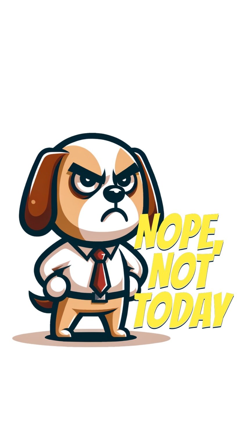 Ilustración de perro con camisa y corbata diciendo Nope, Not Today - diseño exclusivo MQG