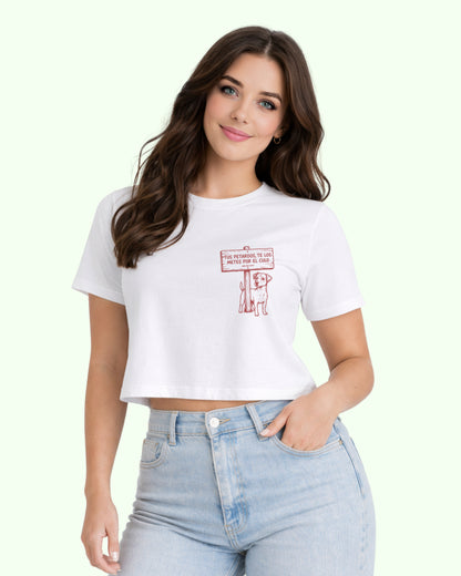 Camiseta Crop Holgada Blanca “Anti-Petardos