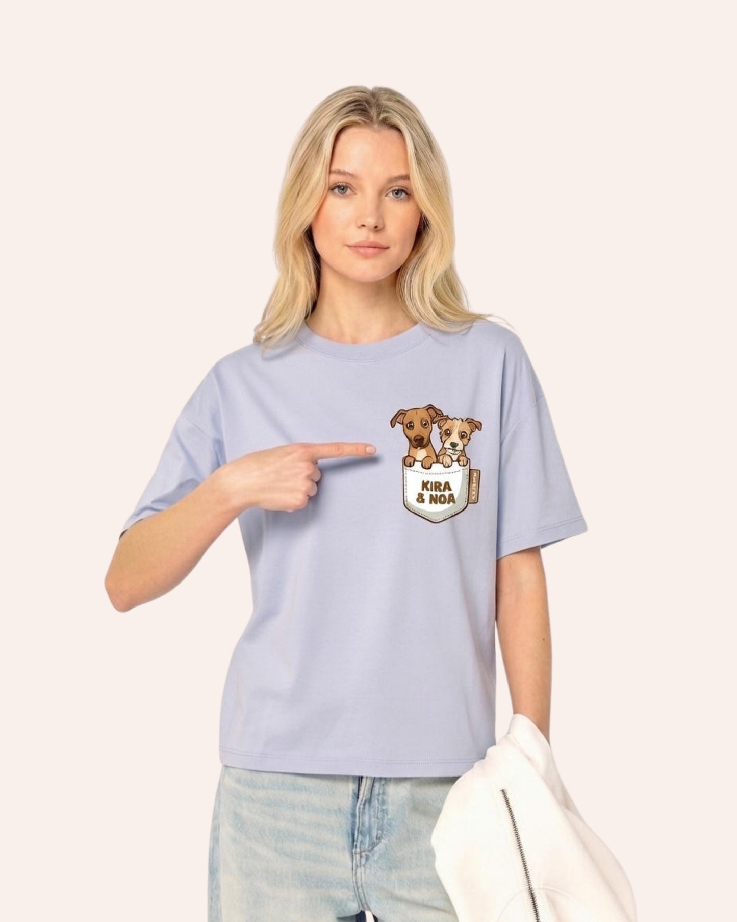 Camiseta  MUJER PUPPY POCKET corte oversize personalizada
