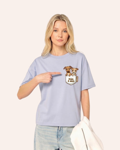 Camiseta  MUJER PUPPY POCKET corte oversize personalizada