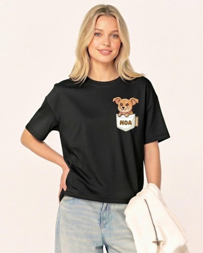 Camiseta  MUJER PUPPY POCKET corte oversize personalizada