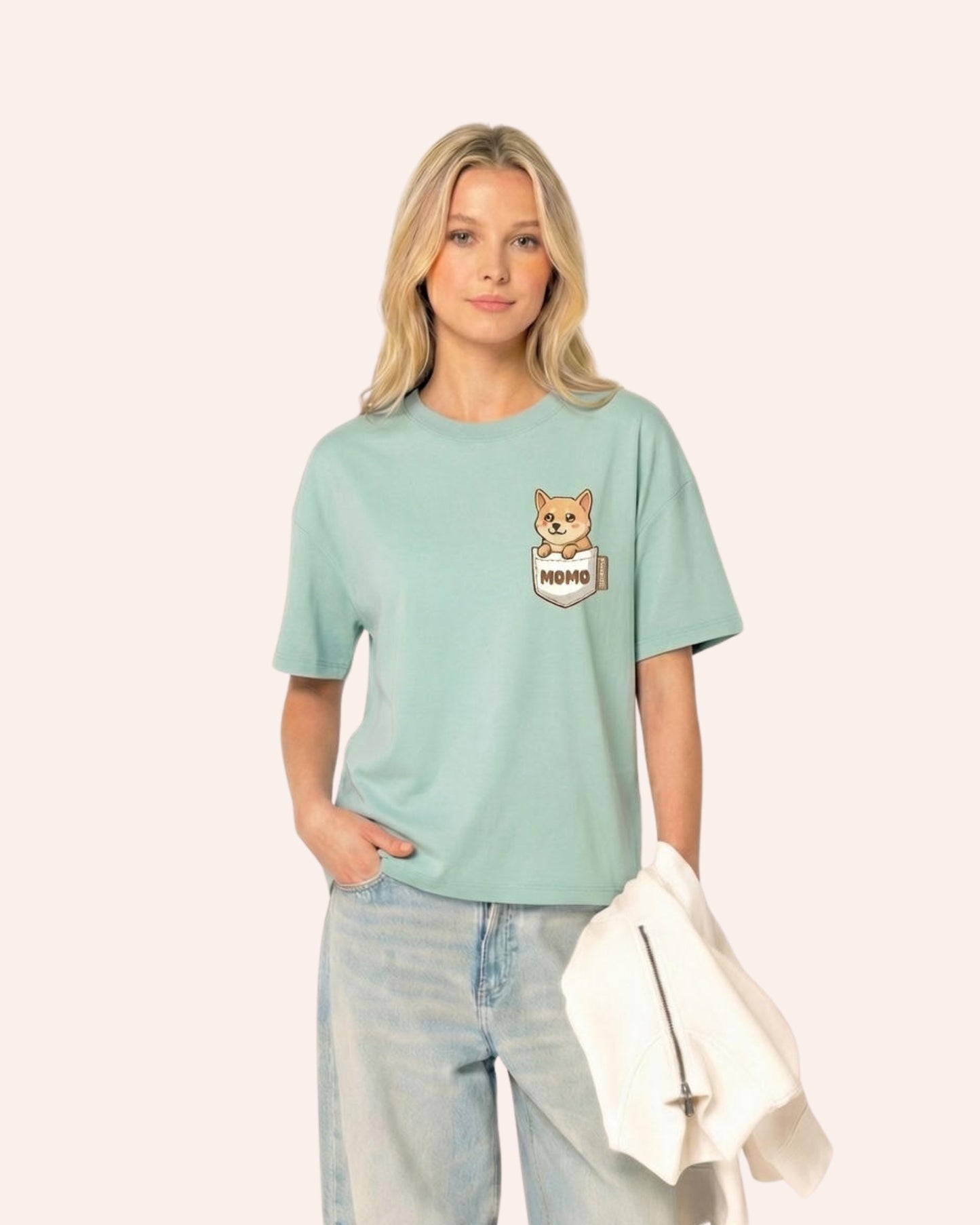 Camiseta  MUJER PUPPY POCKET corte oversize personalizada