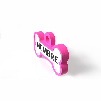 Chapita personalizada para perro – Modelo Huesito color fucsia