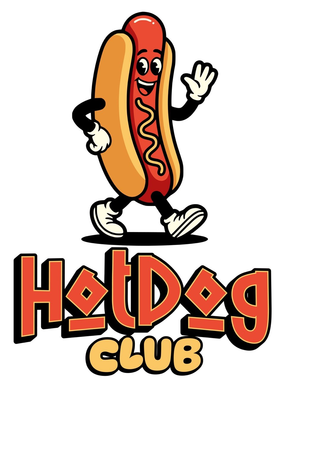 Logotipo de Hot Dog Club de Mira Que Guau con perrito salchicha estilo cartoon