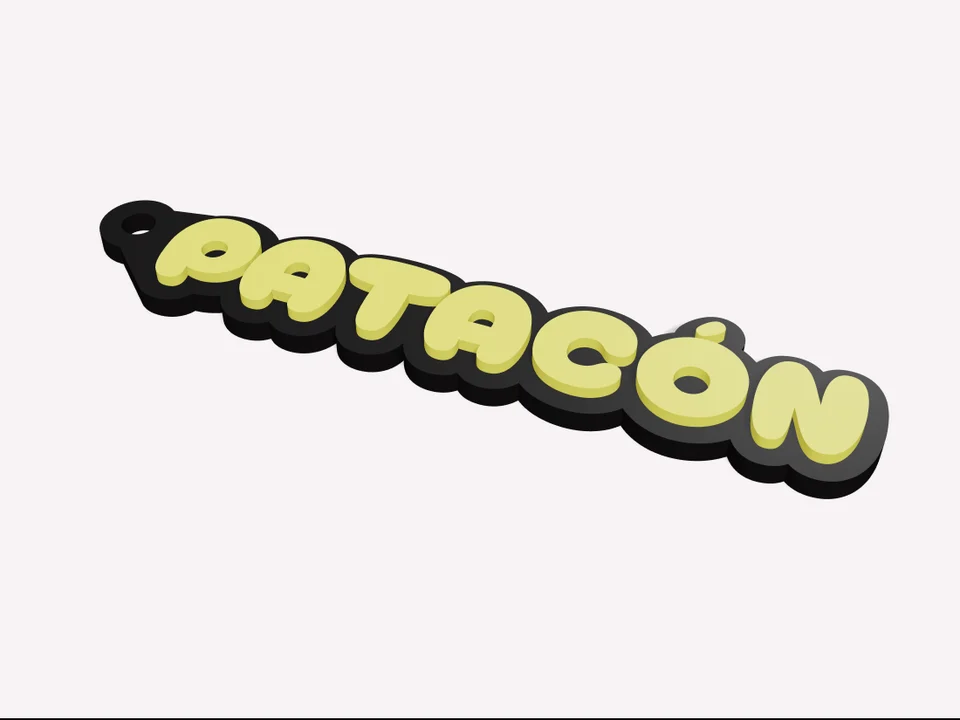 PATACÓN 3D-printed keyring: black base and raised yellow letters